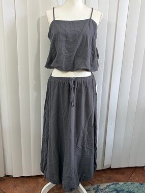 Hiatus Women's Large Charcoal Gray Maxi Bubble Midi Skirt with Bubble Tank